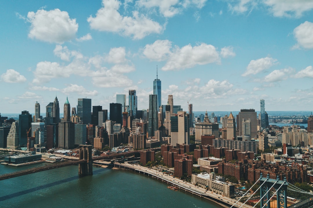 Manhattan skyline and Brooklyn Bridge over the East River