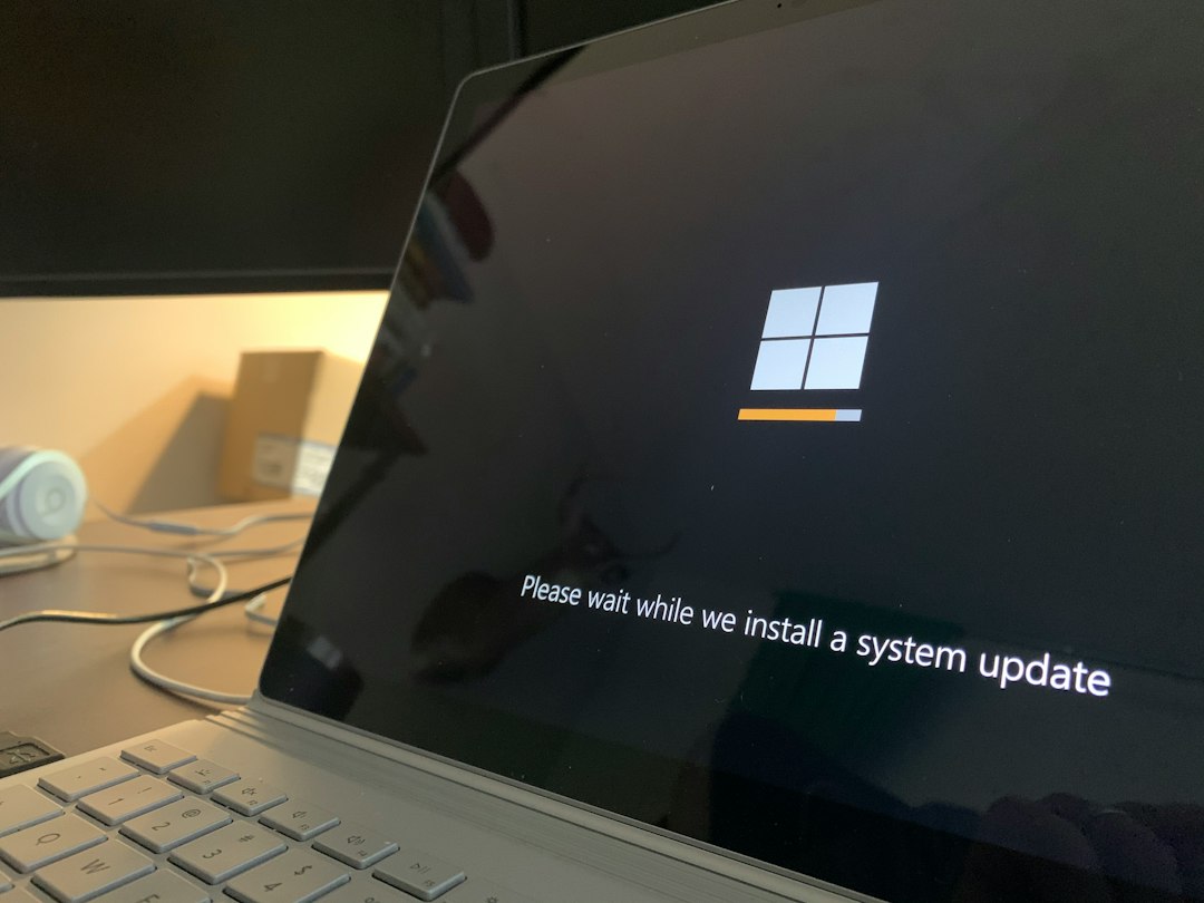 Laptop computer showing a software update in progress
